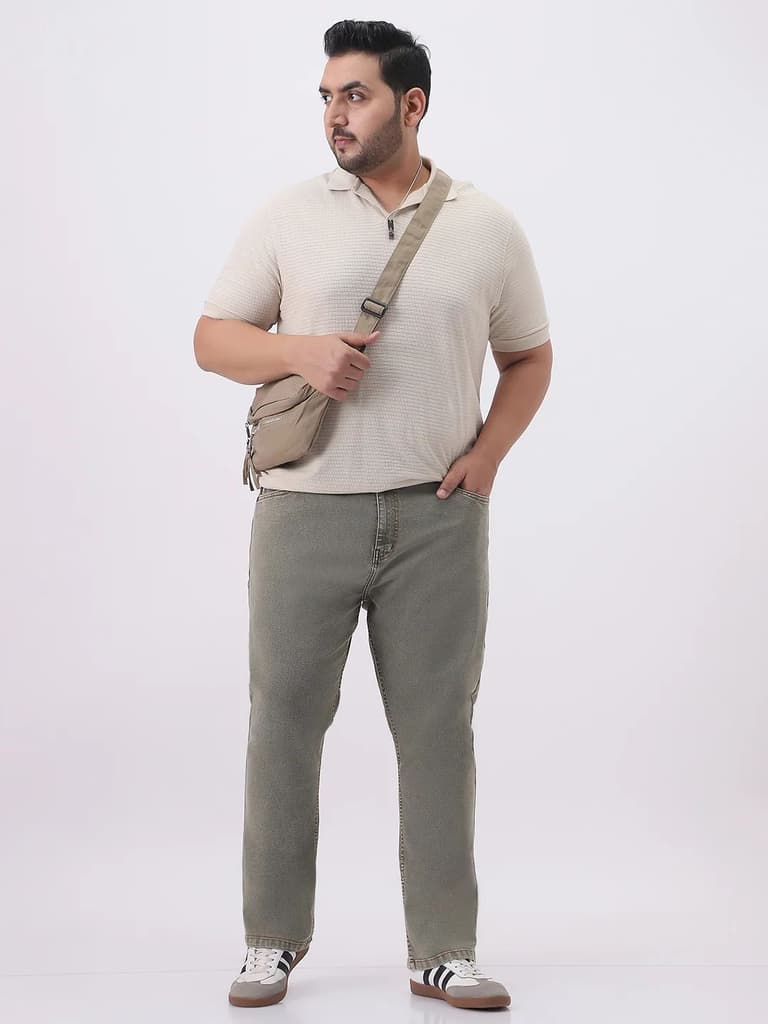 Plus Men's Light Grey Straight Fit Heavy Washed Jeans Stretchable — photo 5