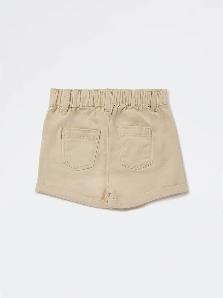 HOP Baby Girls Beige High-Rise Denim Shorts — photo 4