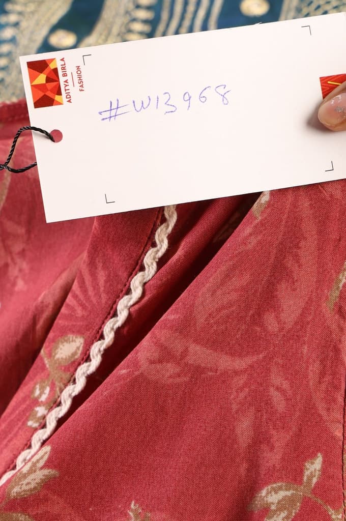 Rust Floral Printed Piping Detail Modal Straight Kurta — photo 6