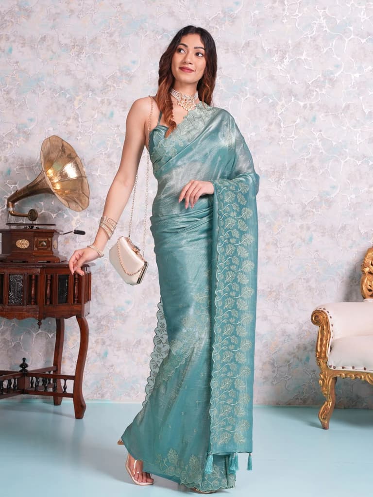 Mimosa Women's Woven Design Banarasi Style Tissue Crush Saree With Blouse Piece : SA00002013SFFREE — photo 5