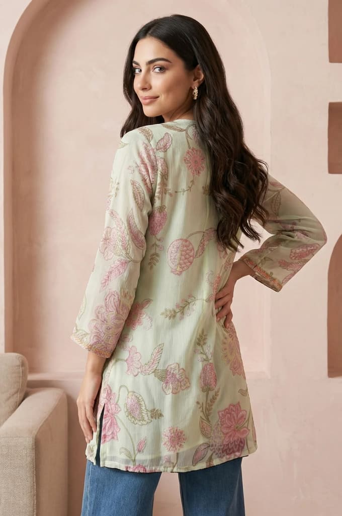 Green Embroidered Chiffon Straight Top — photo 5