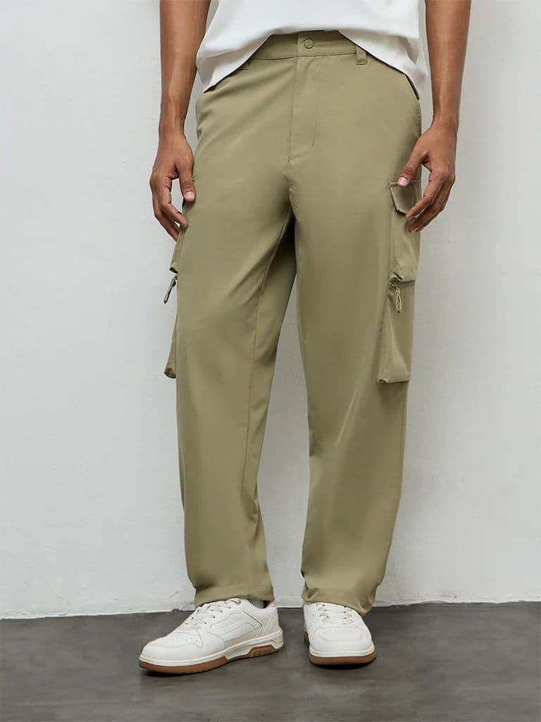 Nuoflexx Olive Relaxed-Fit Mid-Rise Cargo Pants — photo 2