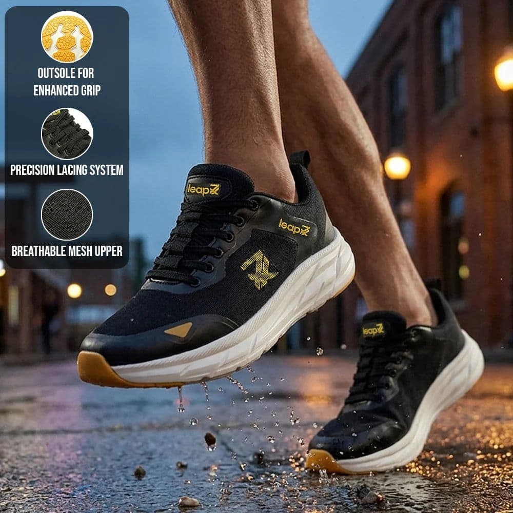 Leap7X FORCESTEPE Black Sports Lacing Running Shoes for Men by Liberty — photo 3