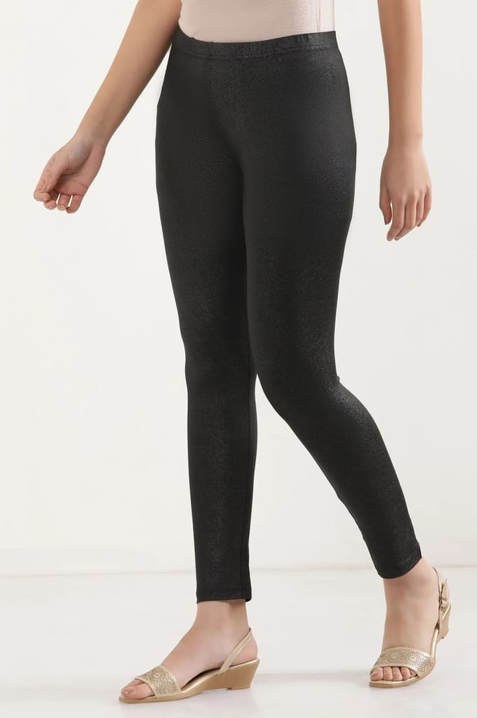 Black Solid Skinny Fit Tights With Elasticated Waist — photo 2
