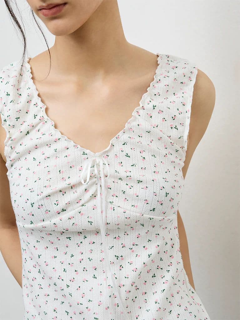 Nuon White Floral Printed Cotton-Blend Tank Top — photo 3