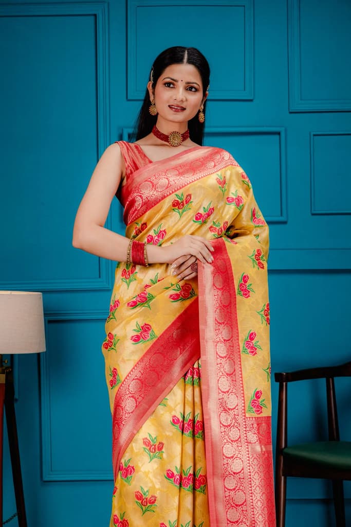 Mimosa Women's Woven Design Banarasi Style Art Silk Saree With Blouse Piece : SA00001606GDFREE — photo 2