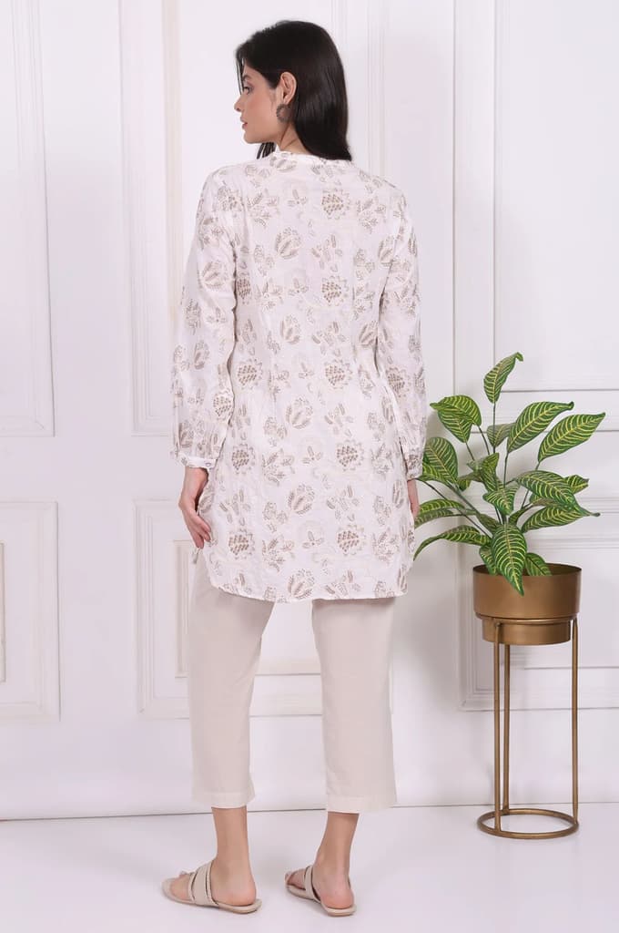 White Thread Embroidered Rayon Straight Tunic — photo 5