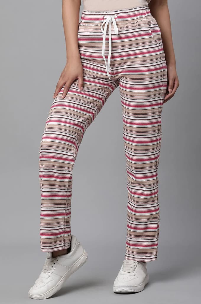 Pink Striped Printed Straight Fit Pants With Drawstring — photo 2