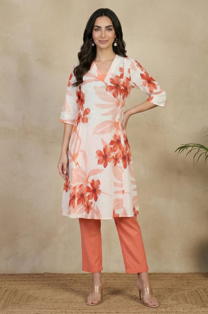 Peach Solid Pure Cotton Ankle Length Straight Pants — photo 5