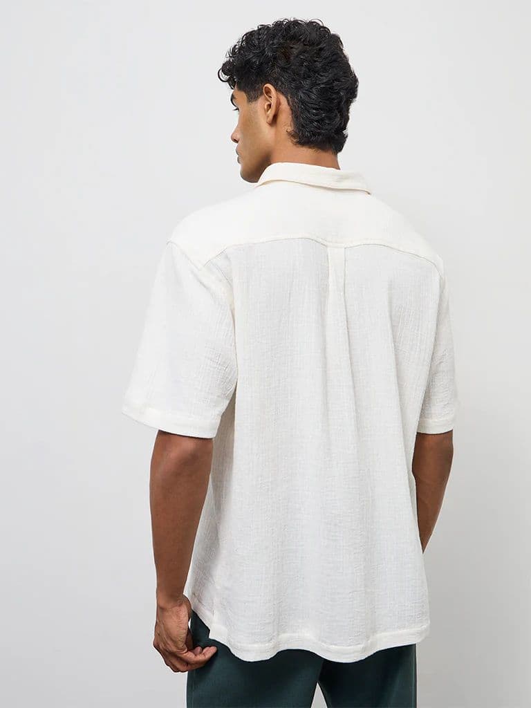 ETA Off-White Floral Embroidered Relaxed-Fit Cotton Shirt — photo 4