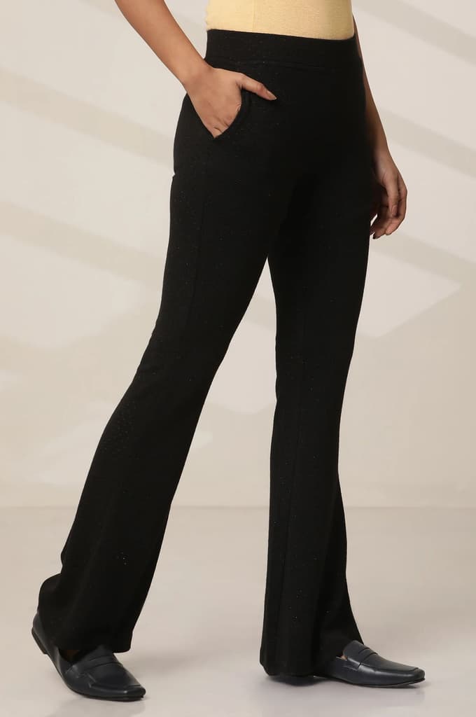 Black Solid Flared Pants With Elasticated Waist — photo 5