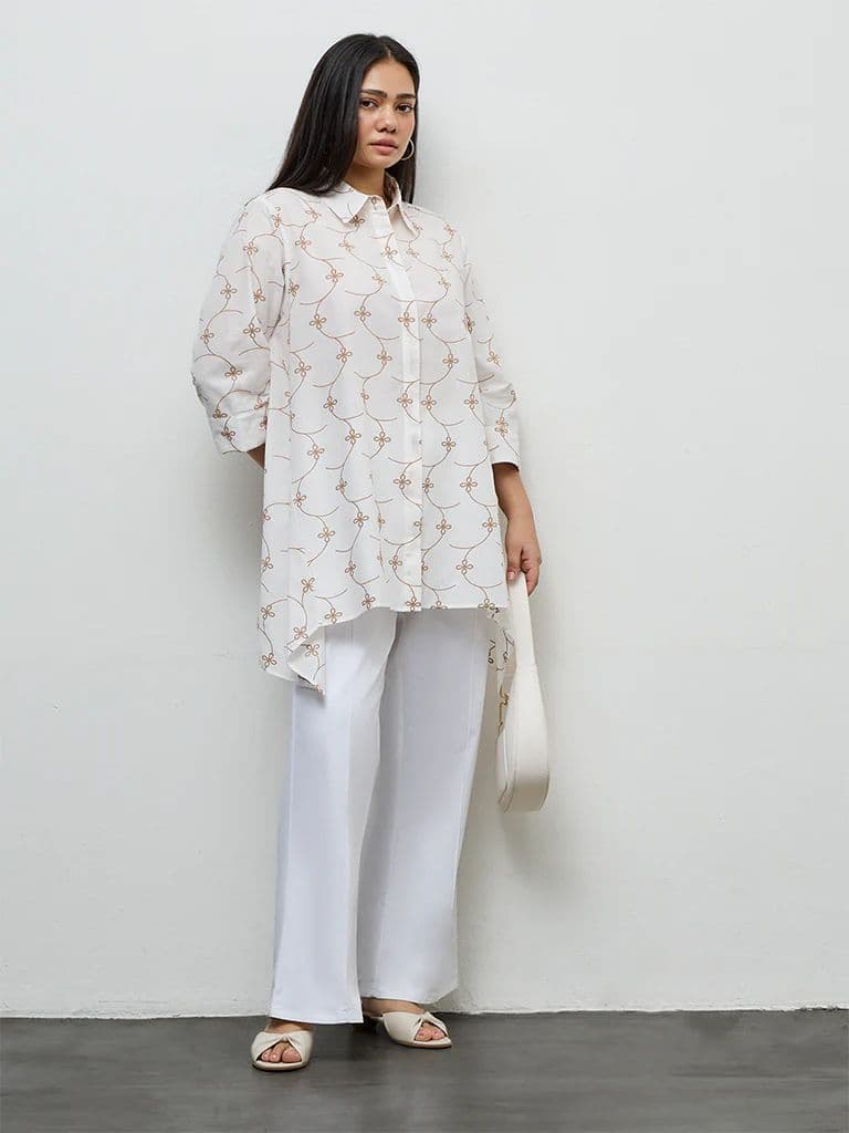 Diza White Floral Embroidered Cotton Tunic — photo 2