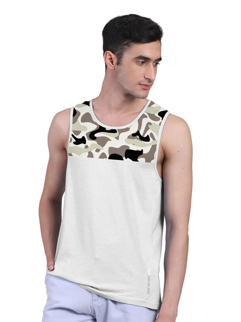 White Active Vest Front Yoke Camouflage Regular Organic Bamboo Vest - Active Fit (Pack Of 1) — photo 3