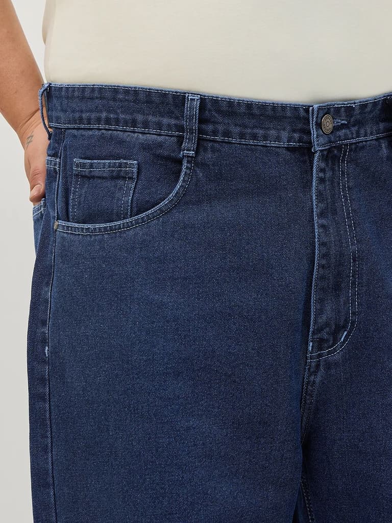 Plus Men's Blue Loose Baggy Fit Raw Washed Denim Jeans Non-Stretchable — photo 5