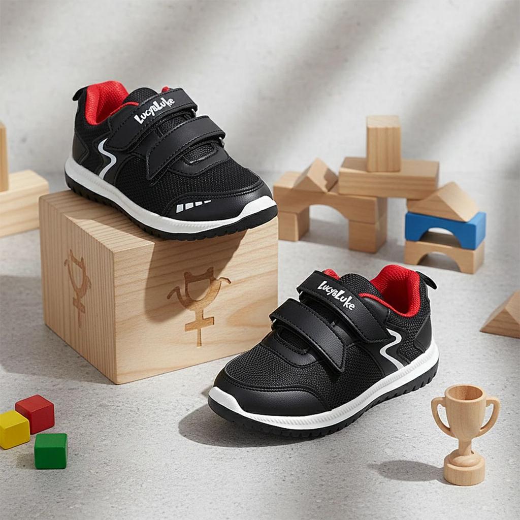 Lucy & Luke Black Sports Non Lacing Walking Shoes For Kids JAMIE-K2E By Liberty — photo 2