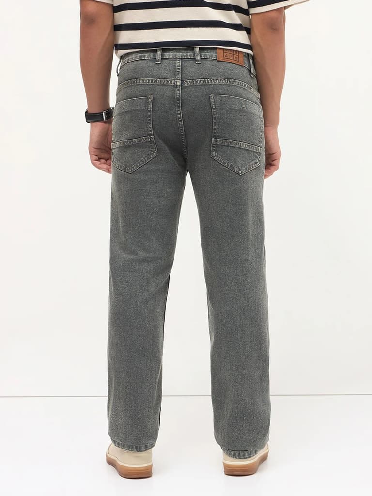 Men's Grey Regular Fit Towel Washed Yellow Tint Denim Jeans Stretchable — photo 5