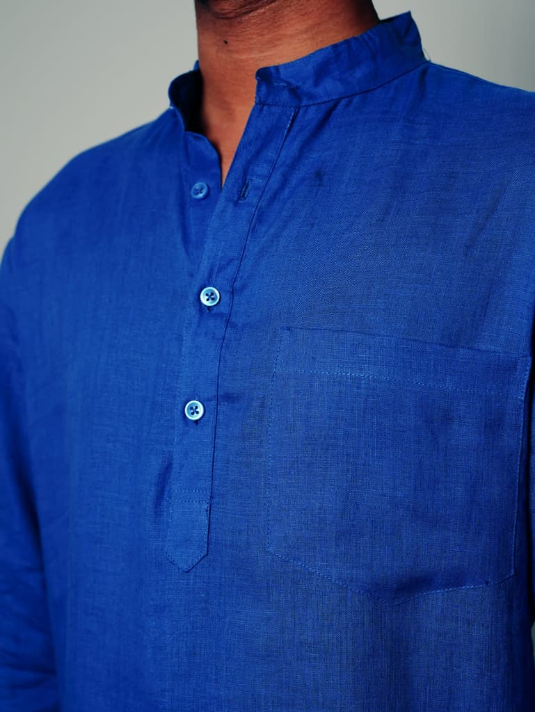 मोर पंखी (Mor Pankhi) - Men Peacock Blue Premium Linen Short Kurta — photo 5