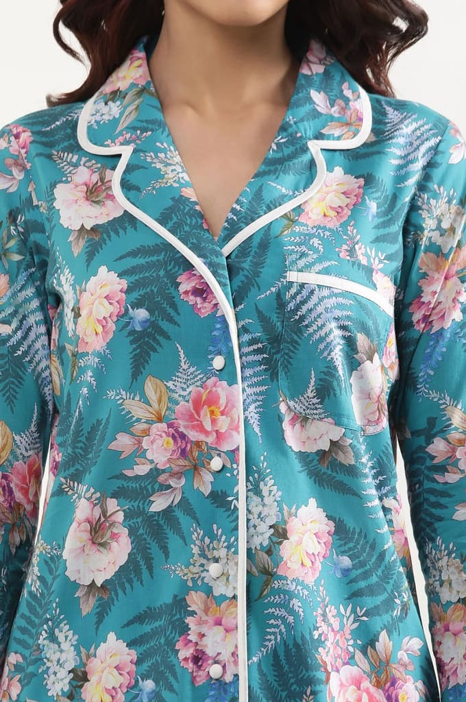 Green Floral Printed Straight Fit Cotton Palazzo With Elasticated Waist — photo 7