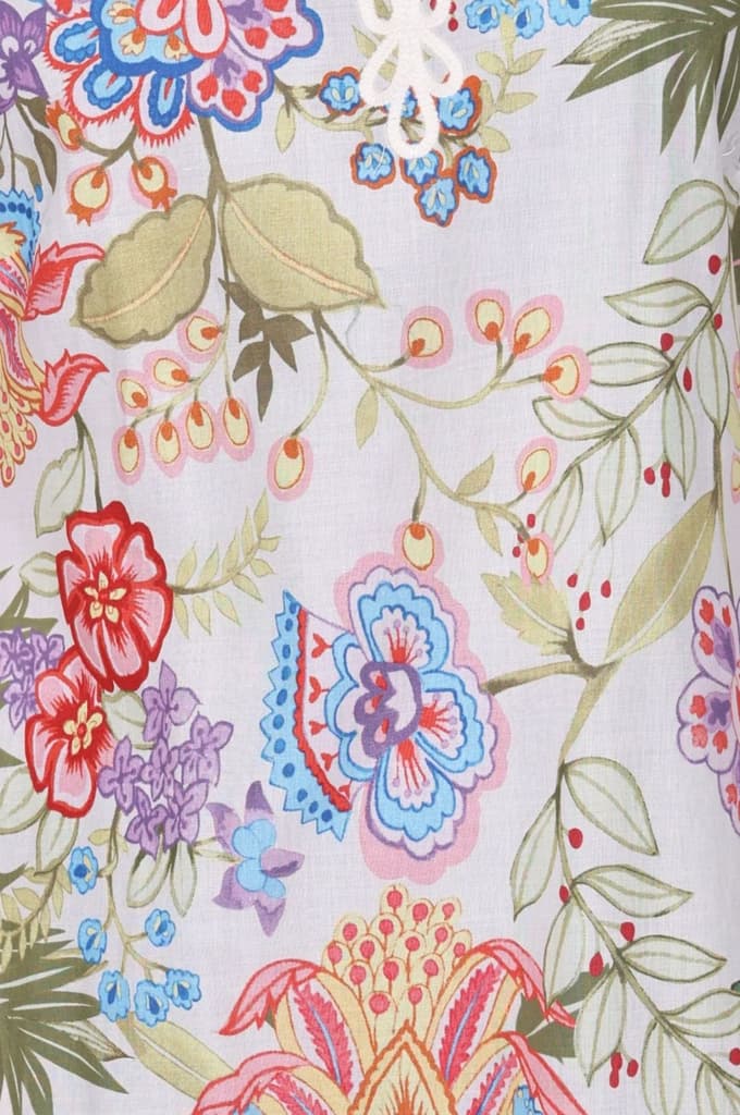 Off White Floral Printed Pure Cotton Straight Kurta with Lace — photo 2