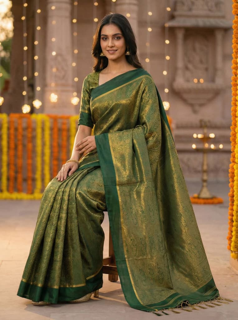 MIMOSA Women's Woven Design Mysore Silk Style Crepe Saree with Blouse Piece - Green ( SA00003134GRNFREE ) — photo 4