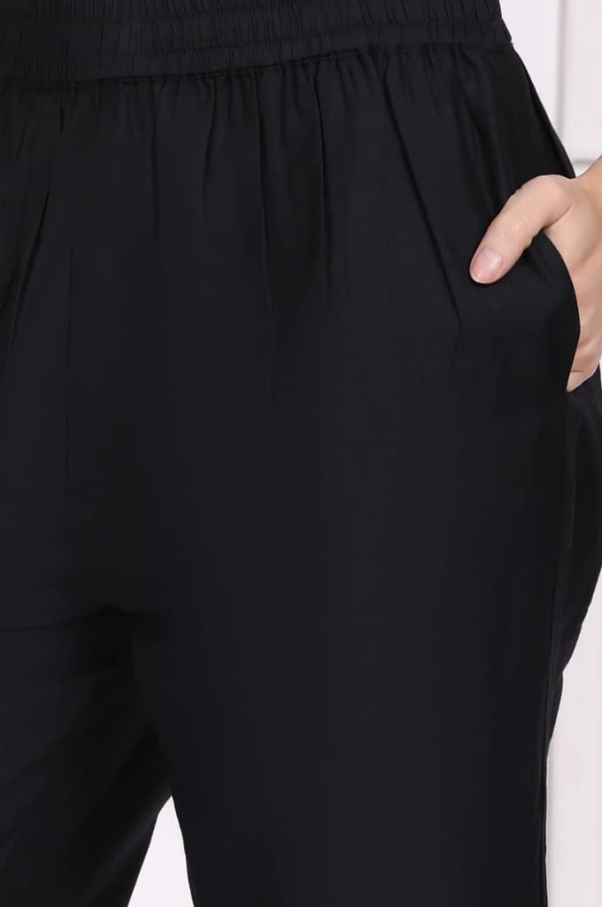 Black Embroidered Straight Kurta with Straight Pant and Dupatta Set — photo 9