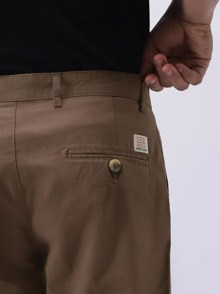 Men's Dark Taupe Cotton Regular Fit Casual Chinos Trousers Stretch — photo 6