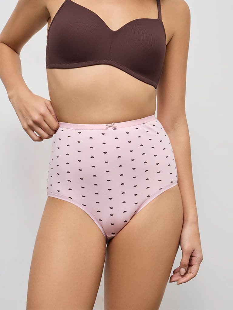 Wunderlove Pink Printed Cotton-Blend Full Briefs - Pack of 3 — photo 2