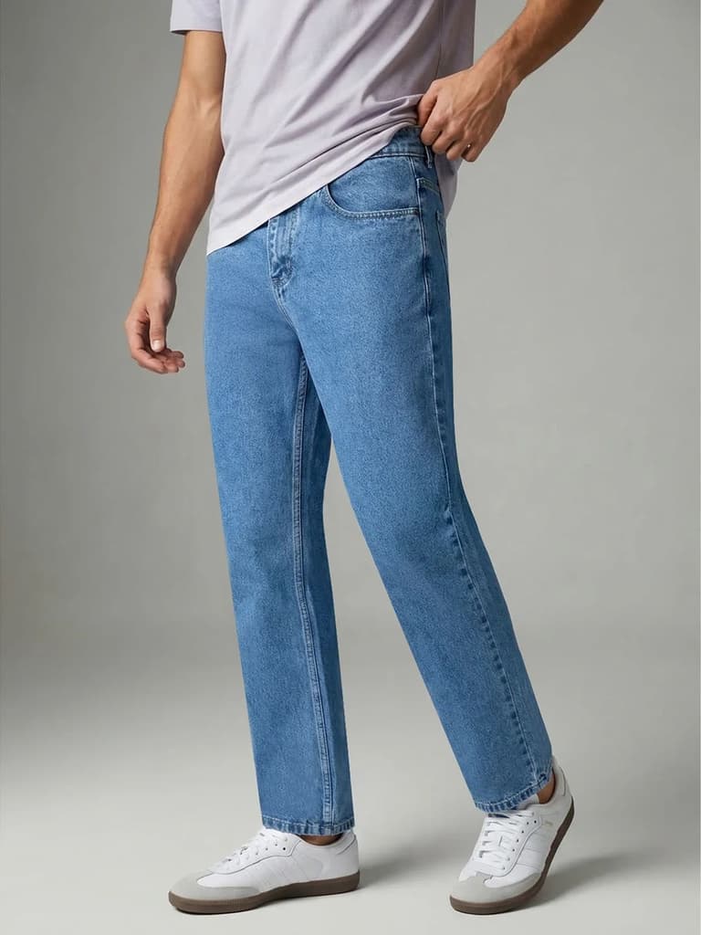 Men's Ice Blue Relaxed Fit Washed Denim Jeans Non-Stretchable — photo 2