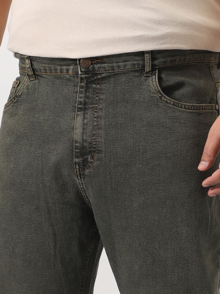 Plus Men's Grey Straight Fit Heavy Washed Jeans Stretchable — photo 5