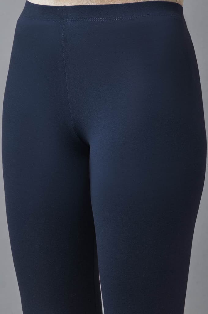Navy Blue Solid Skinny Fit Cotton Tights With Elasticated Waist — photo 6