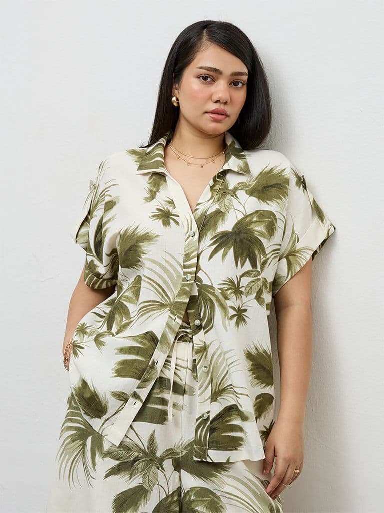 Gia Olive Tropical-Inspired Shirt