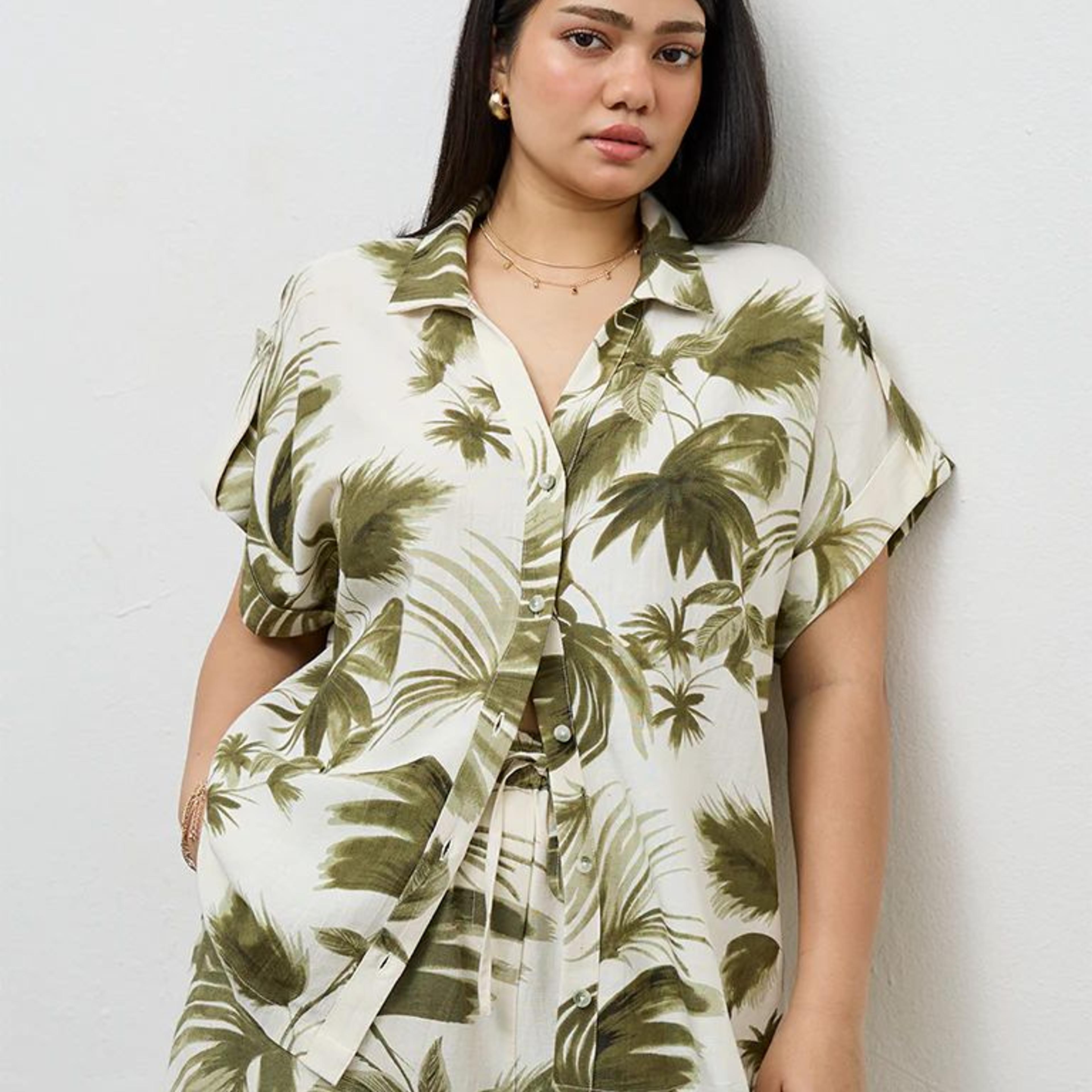 Gia Olive Tropical-Inspired Shirt