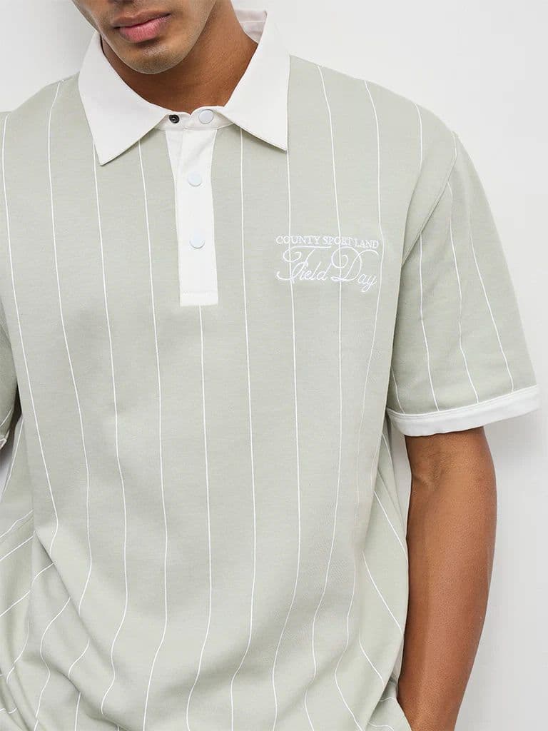 Nuoflexx Sage Striped Relaxed-Fit Cotton-Blend Polo T-Shirt — photo 3