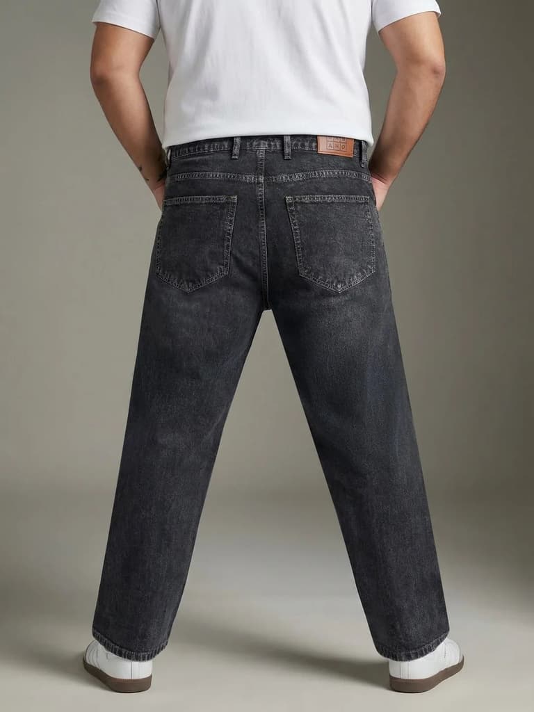 Plus Men's Grey Relaxed Fit Washed Denim Jeans Non-Stretchable — photo 3