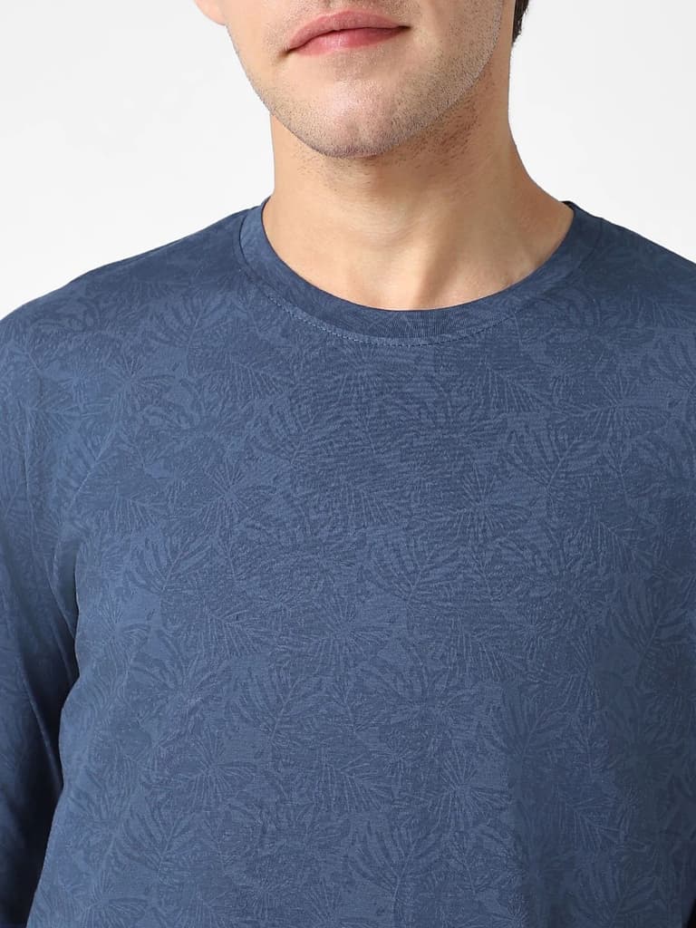 Men's Mood Indigo Printed Full Sleeve Slim Fit Cotton T-Shirt — photo 5