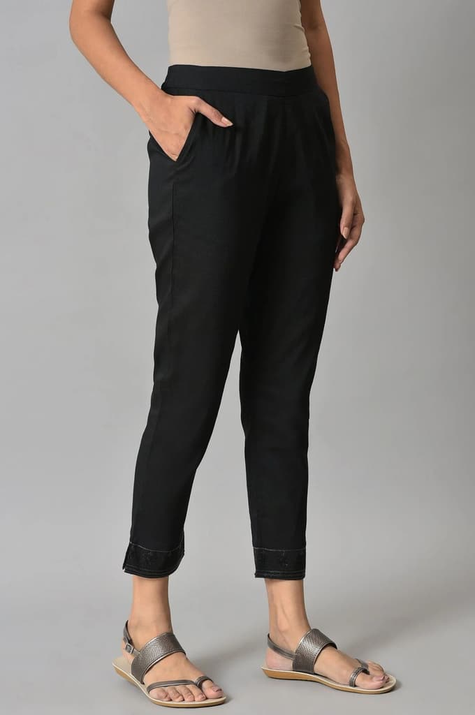 Black Floral Printed Straight Fit Pants With Elasticated Waist — photo 4