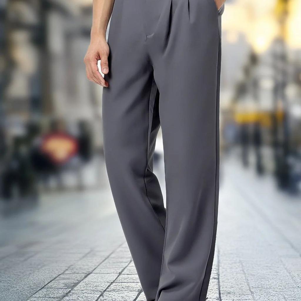 Men's Medium Grey Loose Baggy Fit Solid Korean Trousers Stretchable