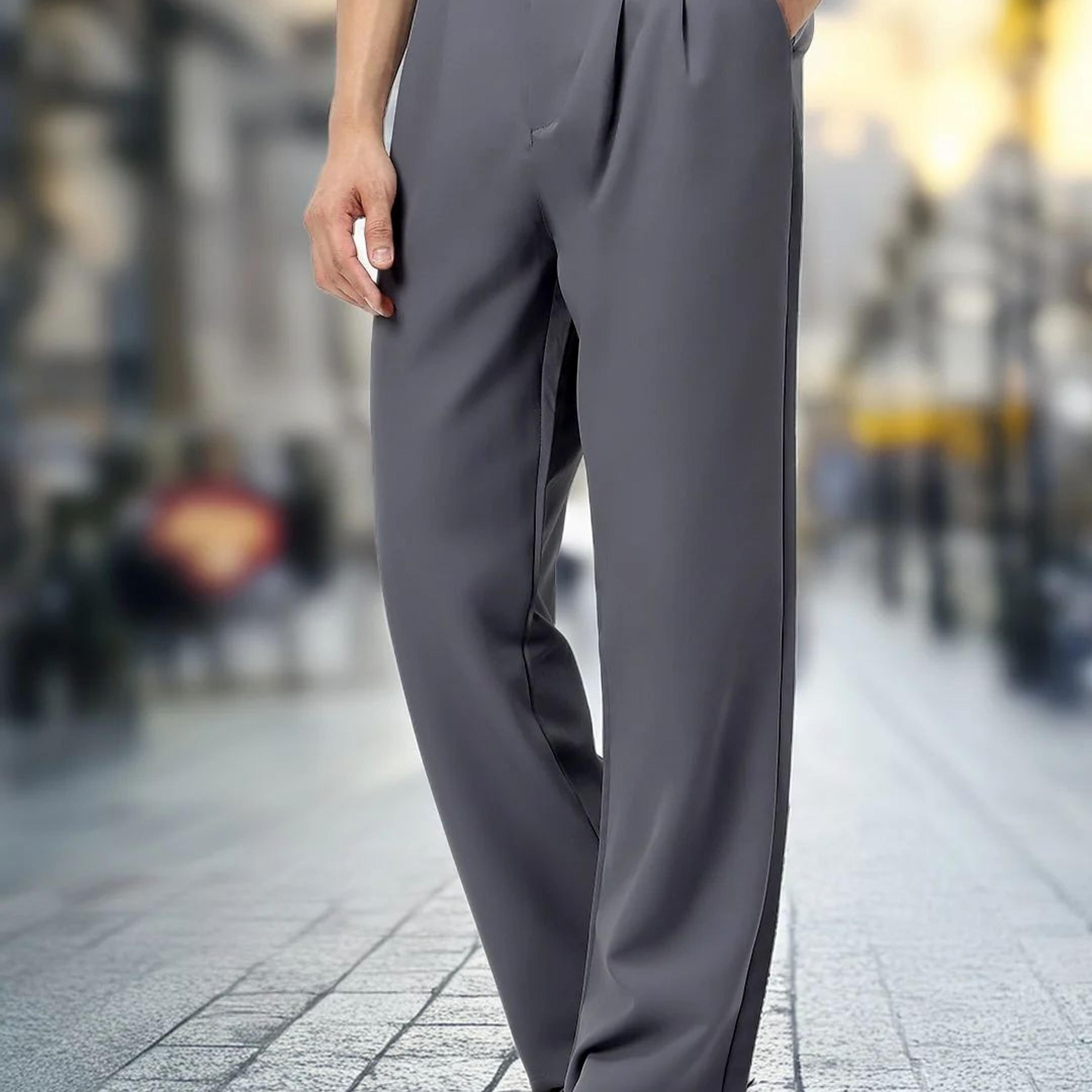 Men's Medium Grey Loose Baggy Fit Solid Korean Trousers Stretchable