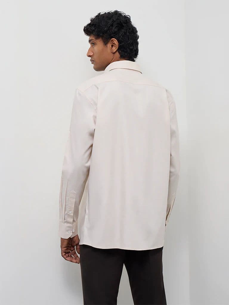 WES Formals Beige Relaxed-Fit Cotton Shirt — photo 4