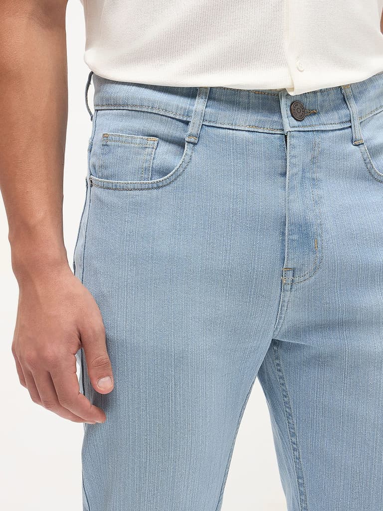 Men's Ice Blue Straight Fit Washed Denim Jeans Stretchable — photo 6
