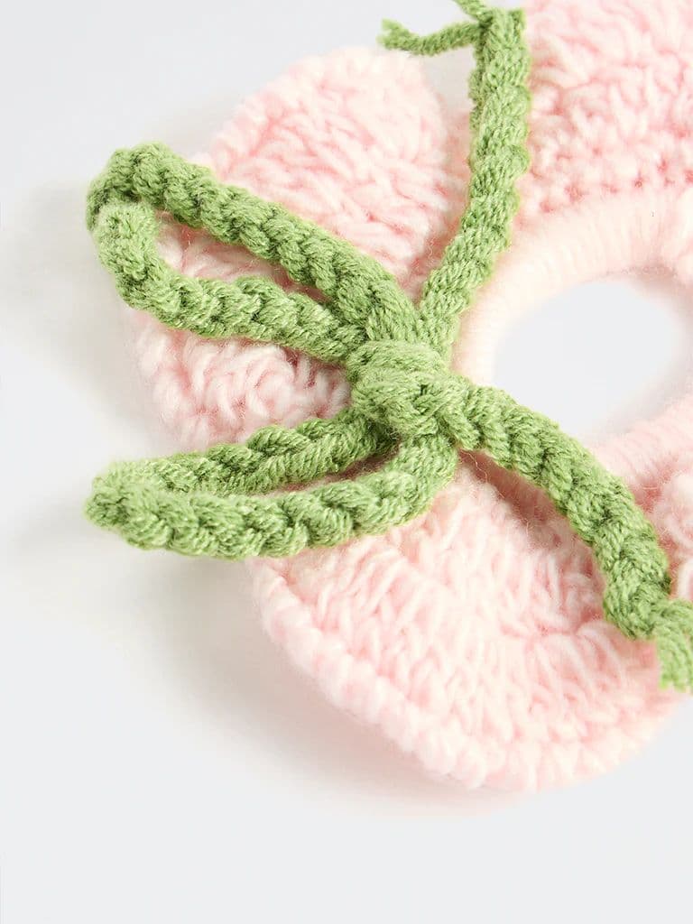 Westside Accessories Pink Floral Crochet Scrunchie — photo 3