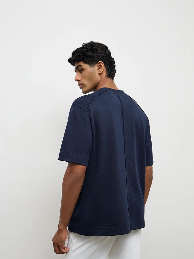 Nuoflexx Navy Solid Relaxed-Fit Cotton-Blend T-Shirt — photo 4