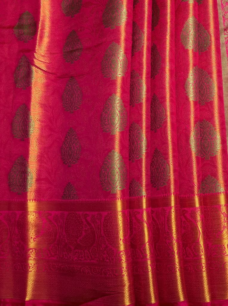 MIMOSA Women's Woven Design Kanjivaram Style Art Silk Saree with Blouse Piece - Rani ( SA00003145RNFREE ) — photo 6