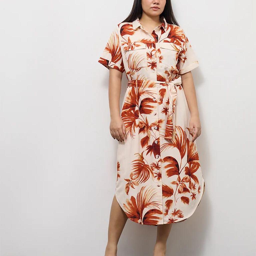 Gia Rust Botanical Printed Shirt Dress with Belt