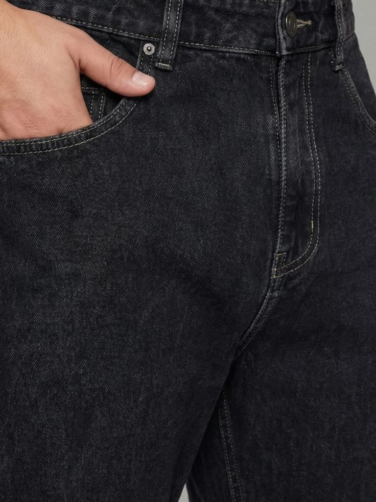 Plus Men's Dark Grey Relaxed Fit Washed Denim Jeans Non-Stretchable — photo 5