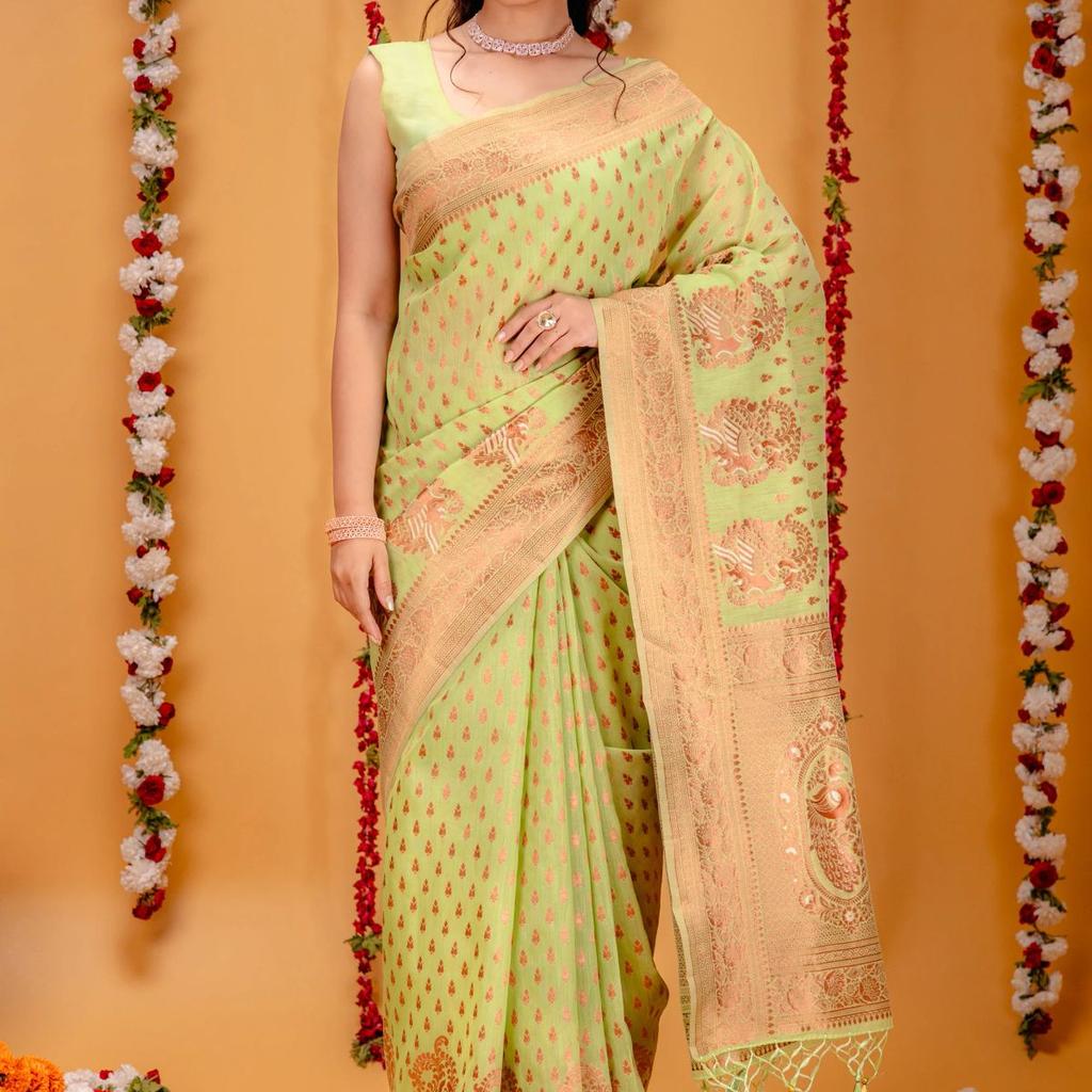 Mimosa Women's Woven Design Banarasi Style Art Silk Saree With Blouse Piece : SA00001809LRFREE