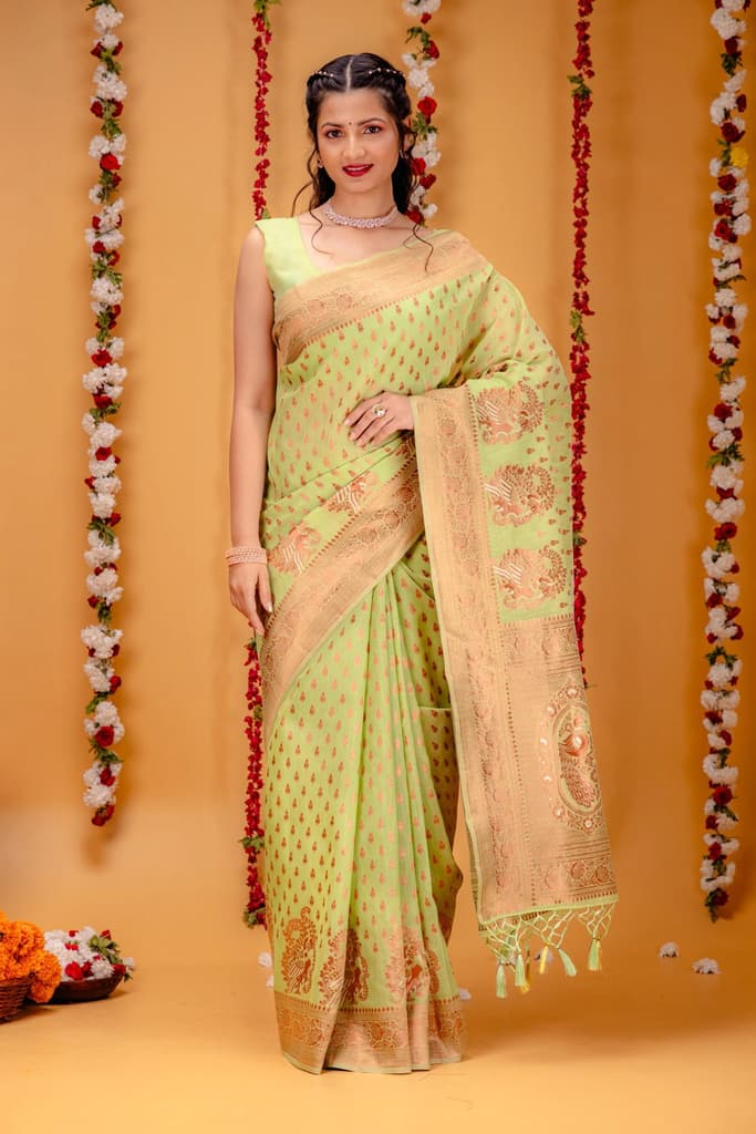 Mimosa Women's Woven Design Banarasi Style Art Silk Saree With Blouse Piece : SA00001809LRFREE — Liril