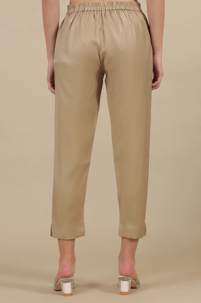 Gold Solid Straight Fit Trousers With Elasticated Waist — photo 3
