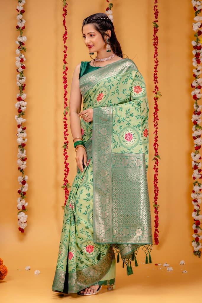 Mimosa Women's Woven Design Kanjivaram Style Art Silk Saree With Blouse Piece : SA00001599PSFREE — photo 4