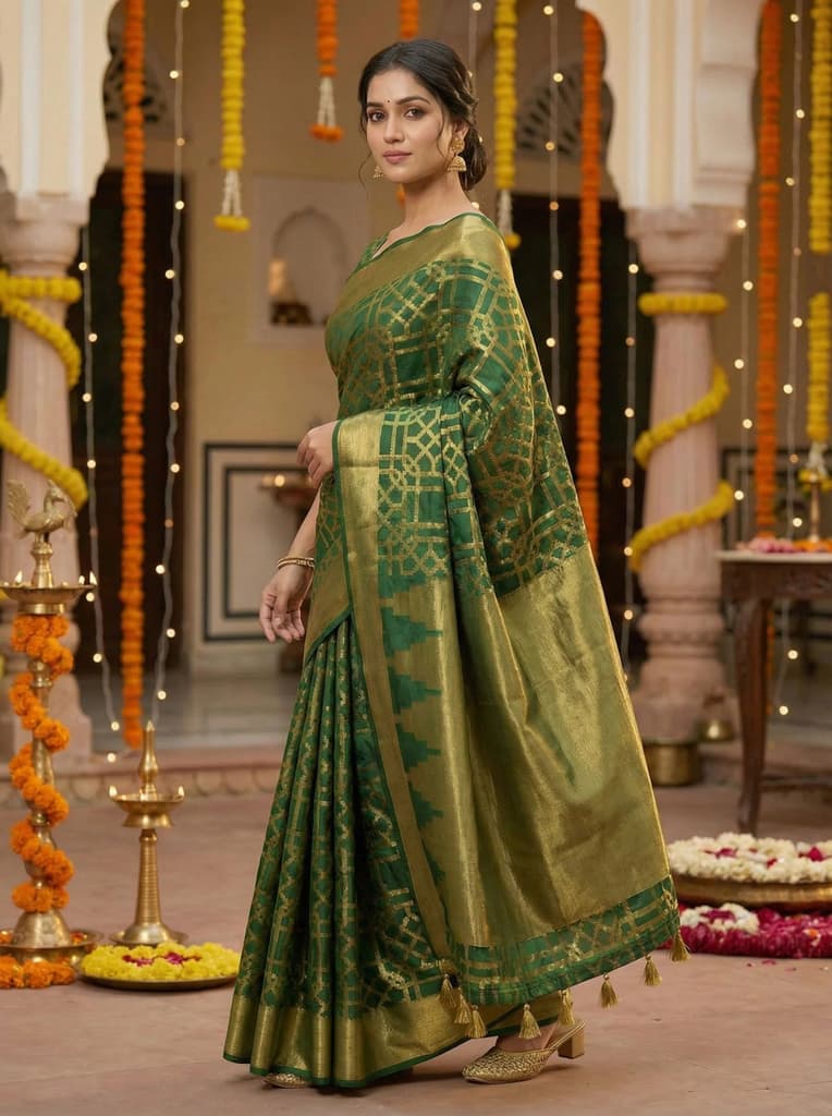 MIMOSA Women's Woven Design Banarasi Style Art Silk Saree with Blouse Piece - Green ( SA00003121GRNFREE ) — photo 3